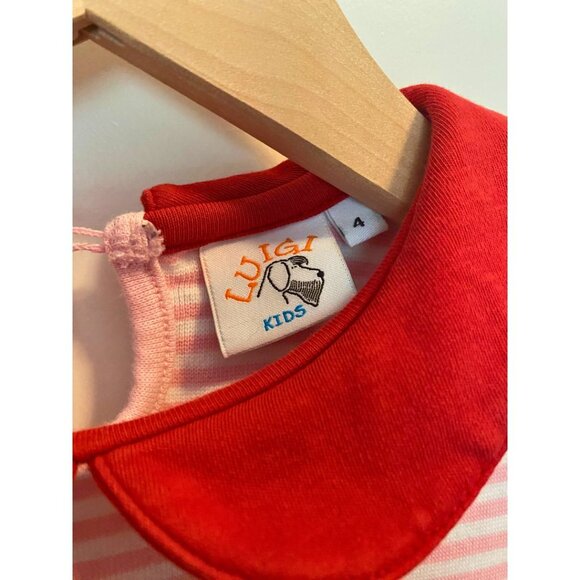 Luigi Kids Valentine's Day Pink Striped Dress Red Heart Applique Girls Size 4 - Picture 4 of 7